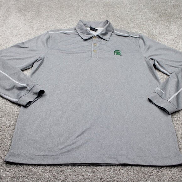 Nike Golf Michigan State Polo Shirt Mens Small Gray Tour Performance L/S Stretch - Picture 2 of 13